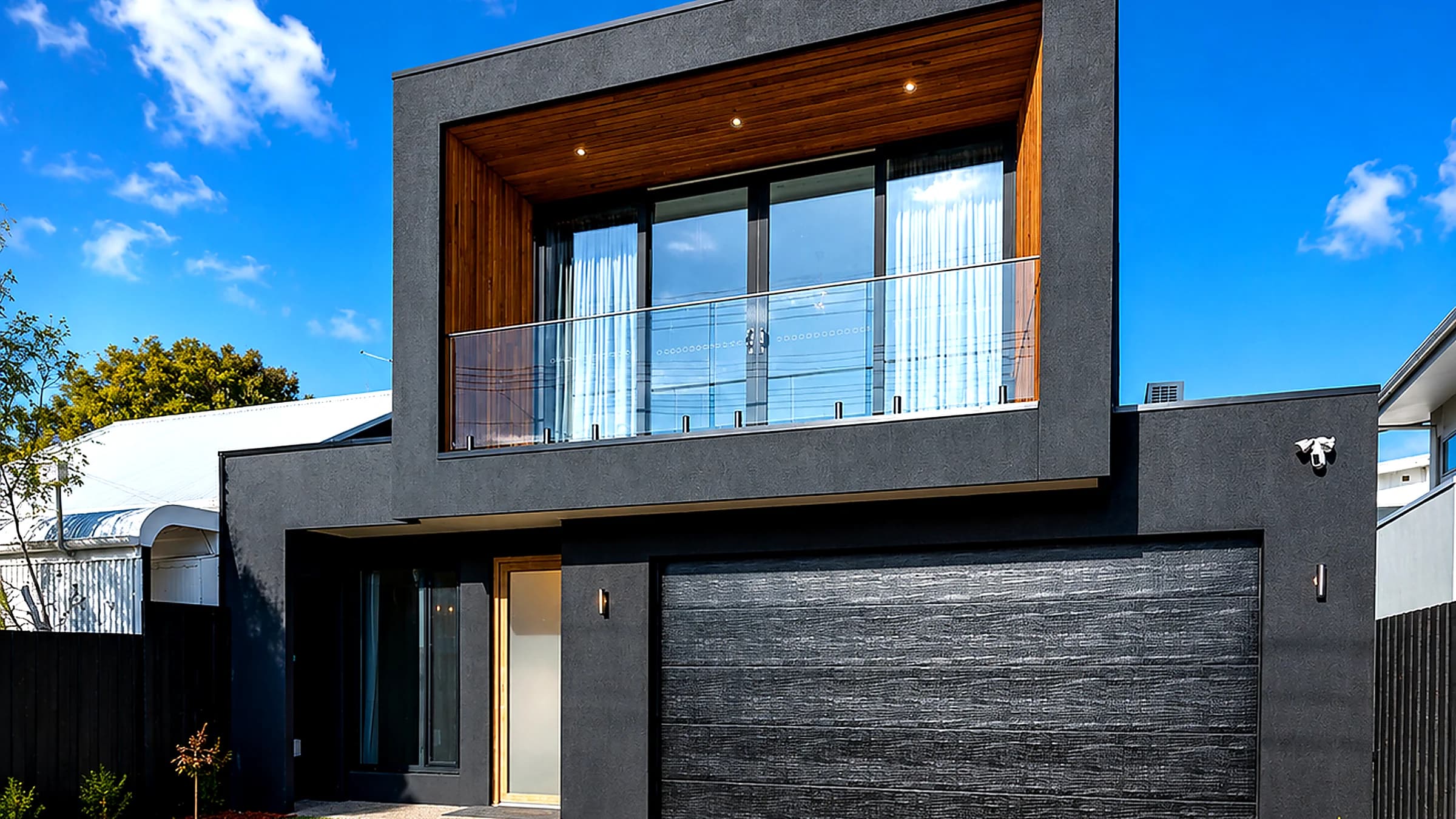 Modern new home exterior completed with OneFlow Plumbing services